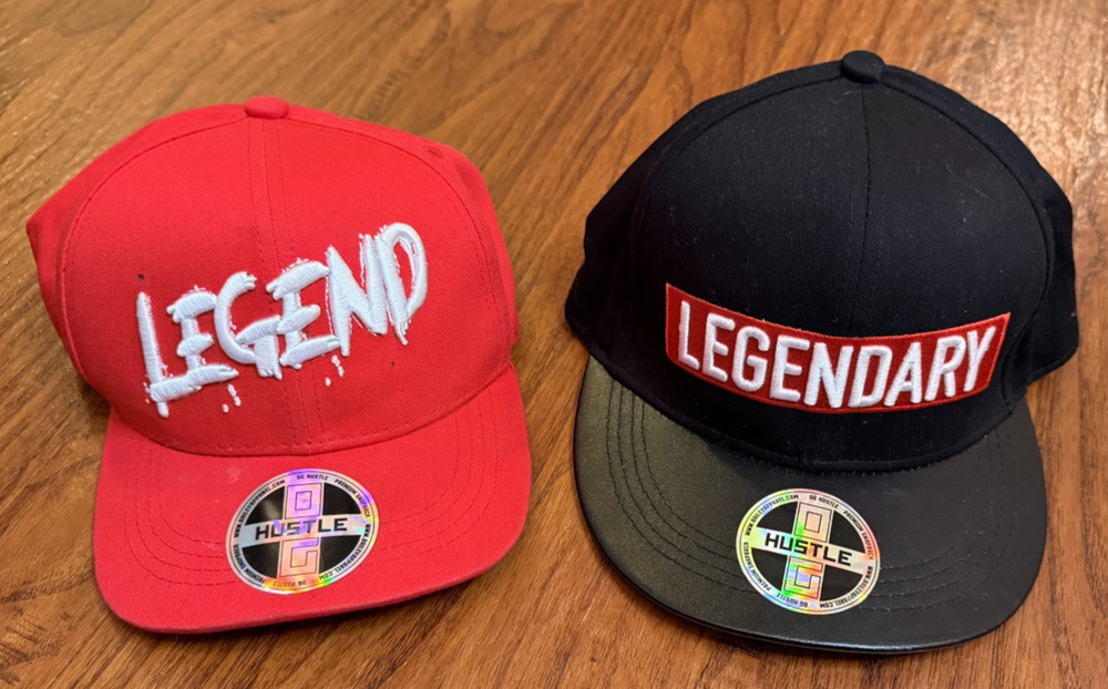 OG-Hustle Lot of 2 NW Sticker Legend Legendary Hat Cap Snap-Back Red Black White